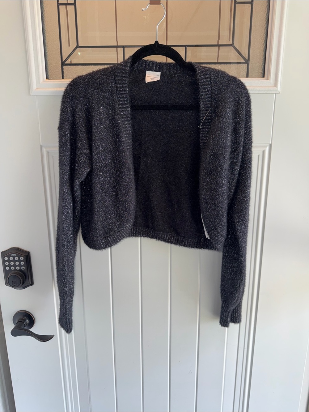 abercrombie kids Black Fuzzy Open-Front Cropped Cardigan